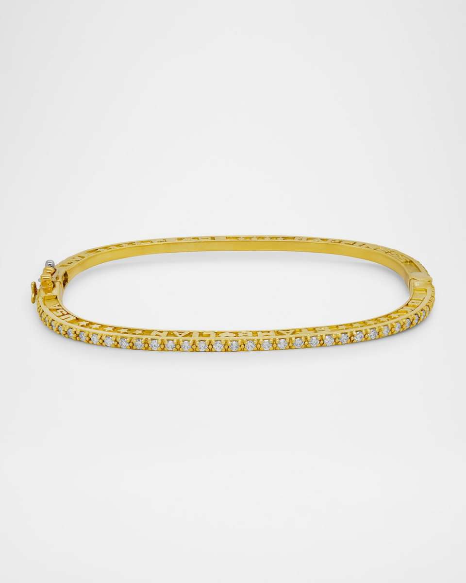 18K Yellow Gold Diamond Peace, Love Happiness Bangle Bracelet